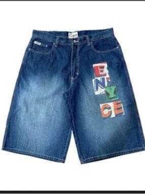 Y2K Enyce Men's Blue Denim Logo Patch Jean Shorts